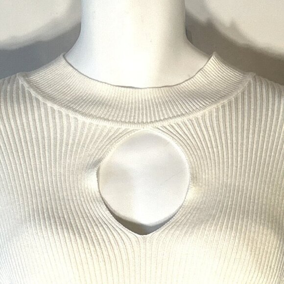 Boston Proper SZL Ivory Viscose Mock Neck Ribbed Sweater Minimalist Classic Chic - Picture 6 of 12